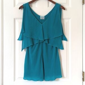 Click by Color Me Cotton 90's Vintage Flowy Layered Chiffon V-neck Tank Top Teal